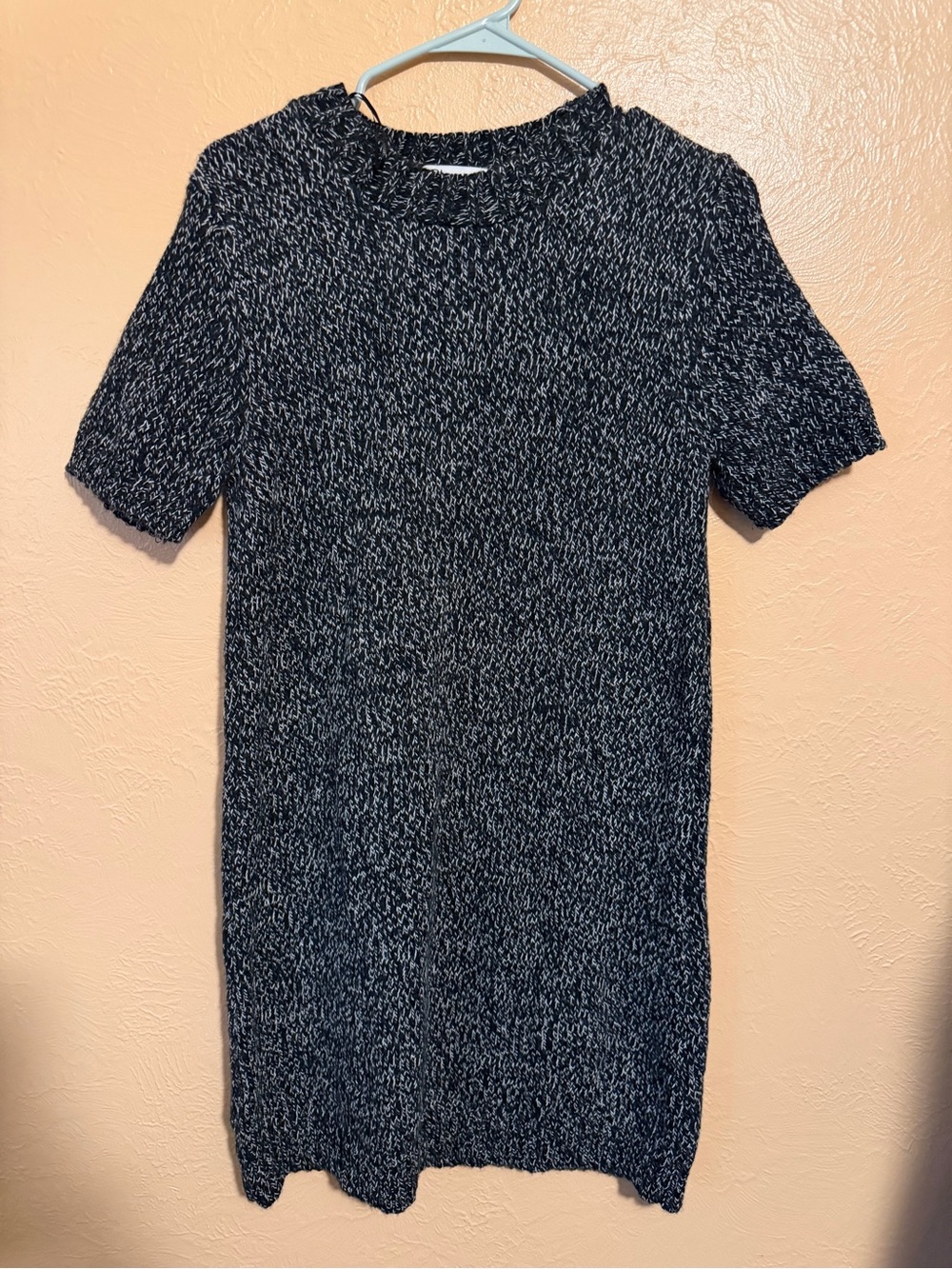 Short Sleeve Knit Dress - Black & White Marled